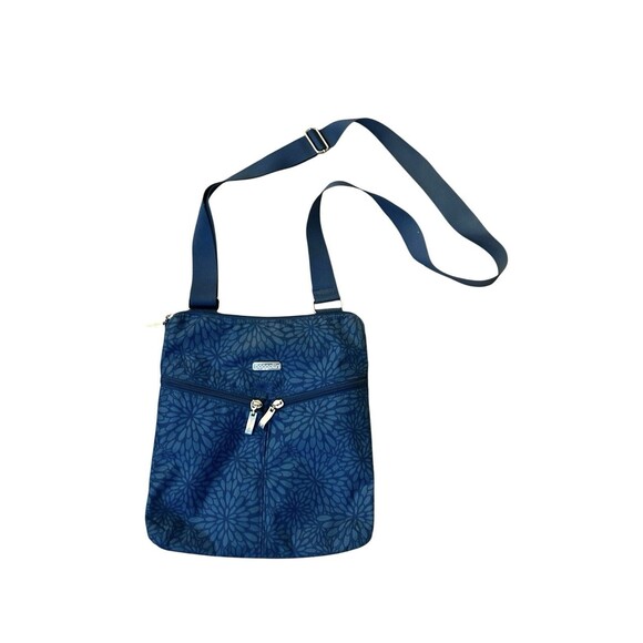Baggallini Cross Over Pacific Blue Blossom Crossbody Bag Purse Yellow Lining - Picture 1 of 8